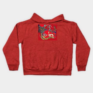 WEIRD BESTIARY,MEDIEVAL KNIGHT FIGHTING SNAIL,DRAGON AND LION IN ROYAL RED Kids Hoodie